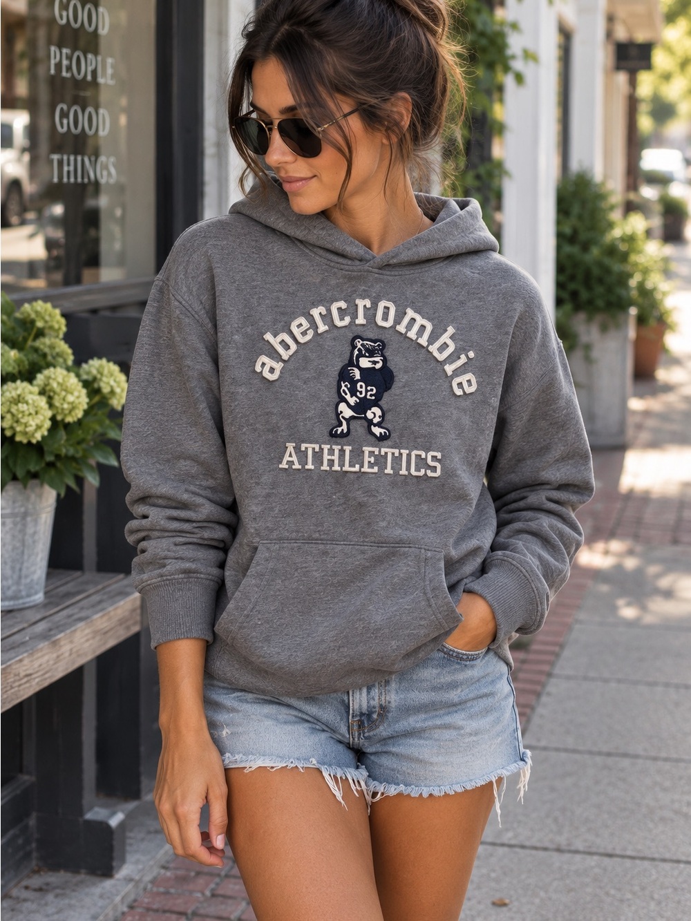 Abercrombie Athletics Gray Logo Hoodie Kangaroo Pocket Kids XL Unisex Y2K Inspo